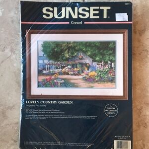 NEW Sunset Crewel Lovely Country Garden Art